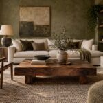 Soggiorno Modern Artisan con legno espressivo ceramica lino e metallo patinato
