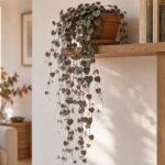 Ceropegia woodii ricadente da una mensola accanto alla libreria