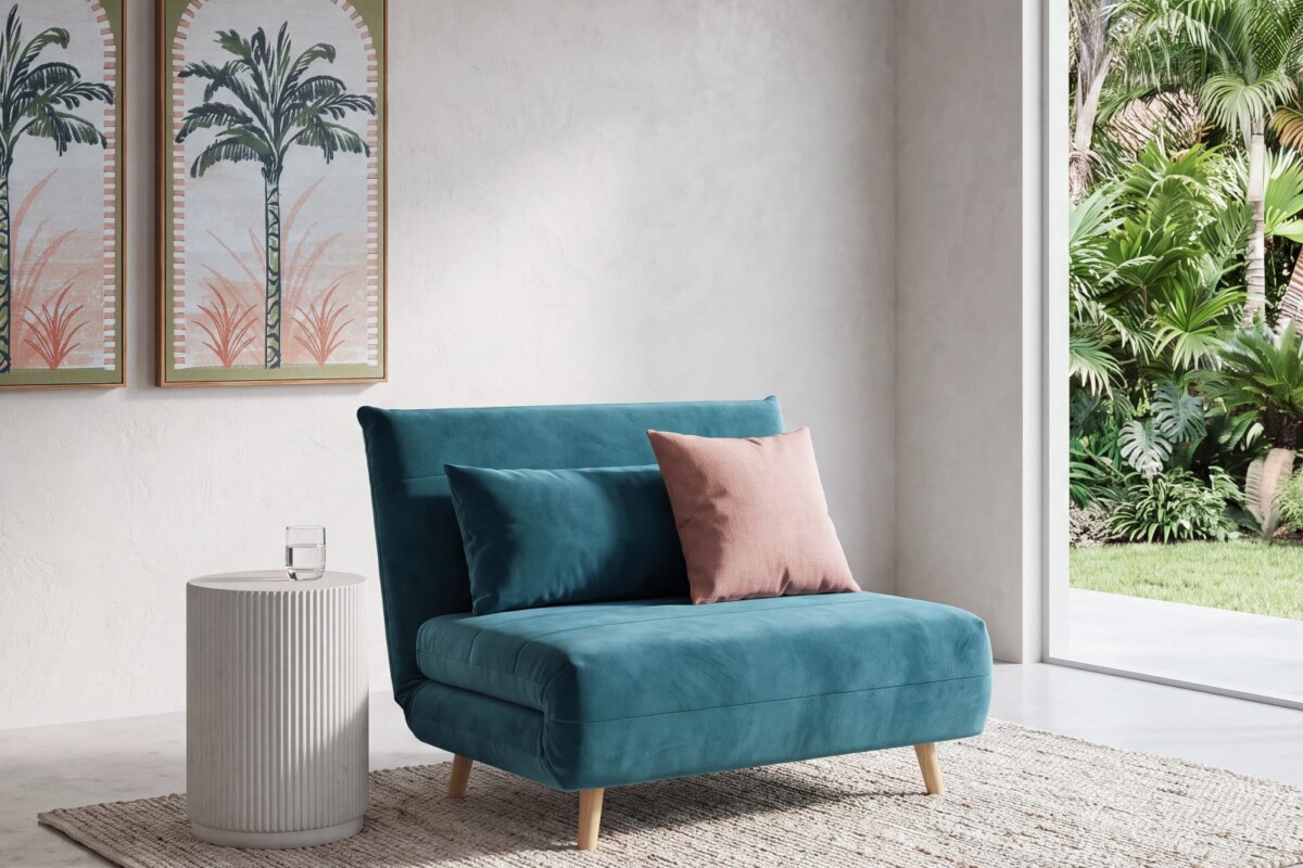 Poltrona letto NIO Maisons du Monde in velluto blu petrolio
