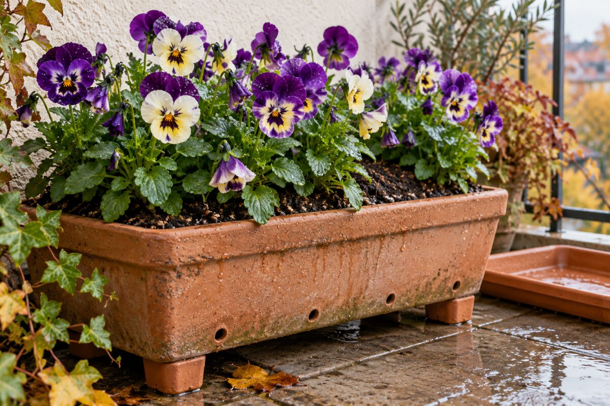Cassetta di viole cornute rialzata per favorire il drenaggio