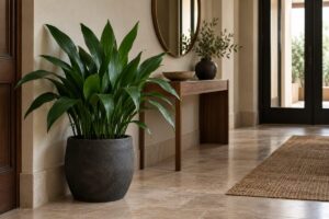 Aspidistra elatior dà struttura all’ingresso anche quando la luce è poca