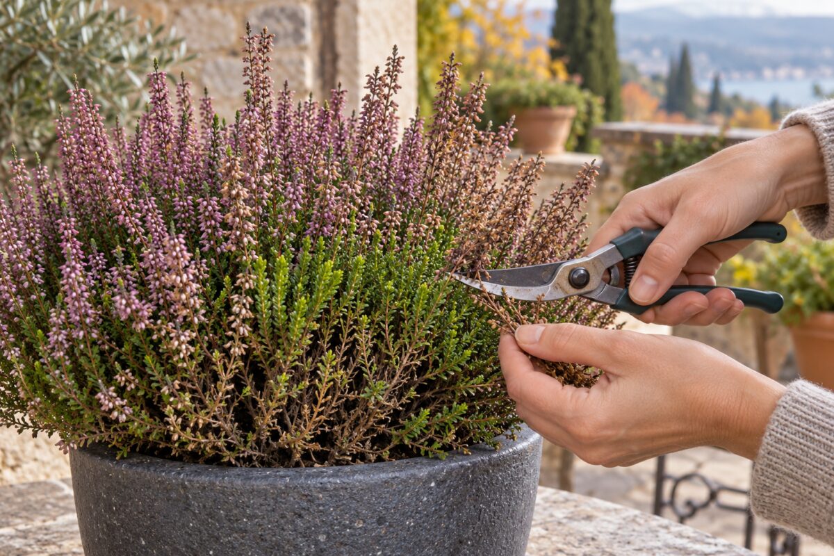 Calluna in vaso potata leggermente dopo la fioritura