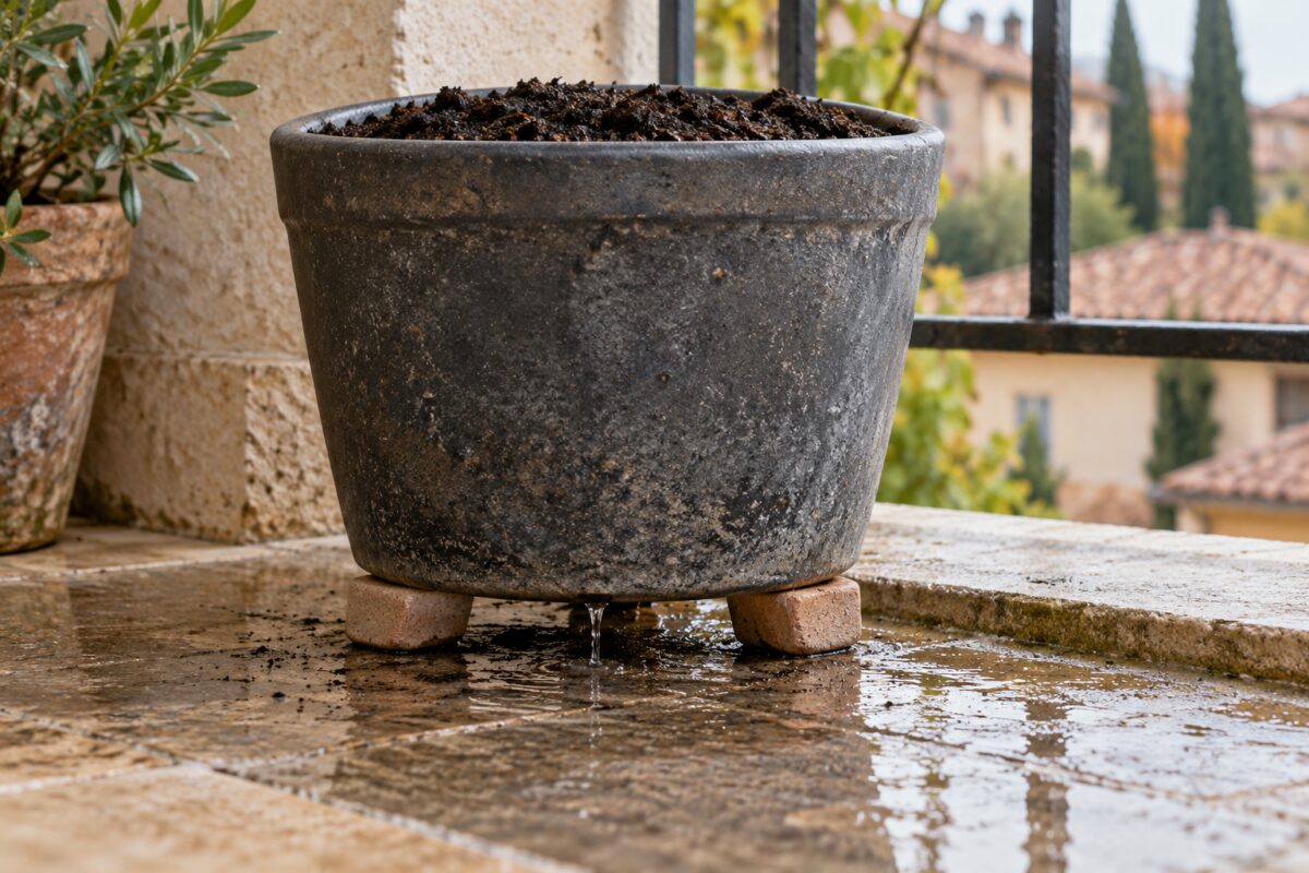 Vaso dei tulipani rialzato su piedini per lasciare liberi i fori di drenaggio