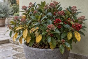 Foglie gialle sulla Skimmia? Non è sempre il calcare: il segnale di una sete profonda e nascosta