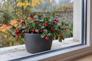 Gaultheria in vaso piccolo: come sistemarla sul davanzale per mettere in risalto le bacche rosse