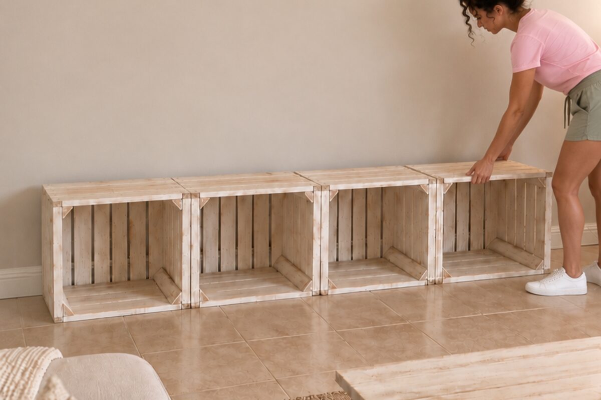 Preparazione delle cassette di legno per la parete TV shabby