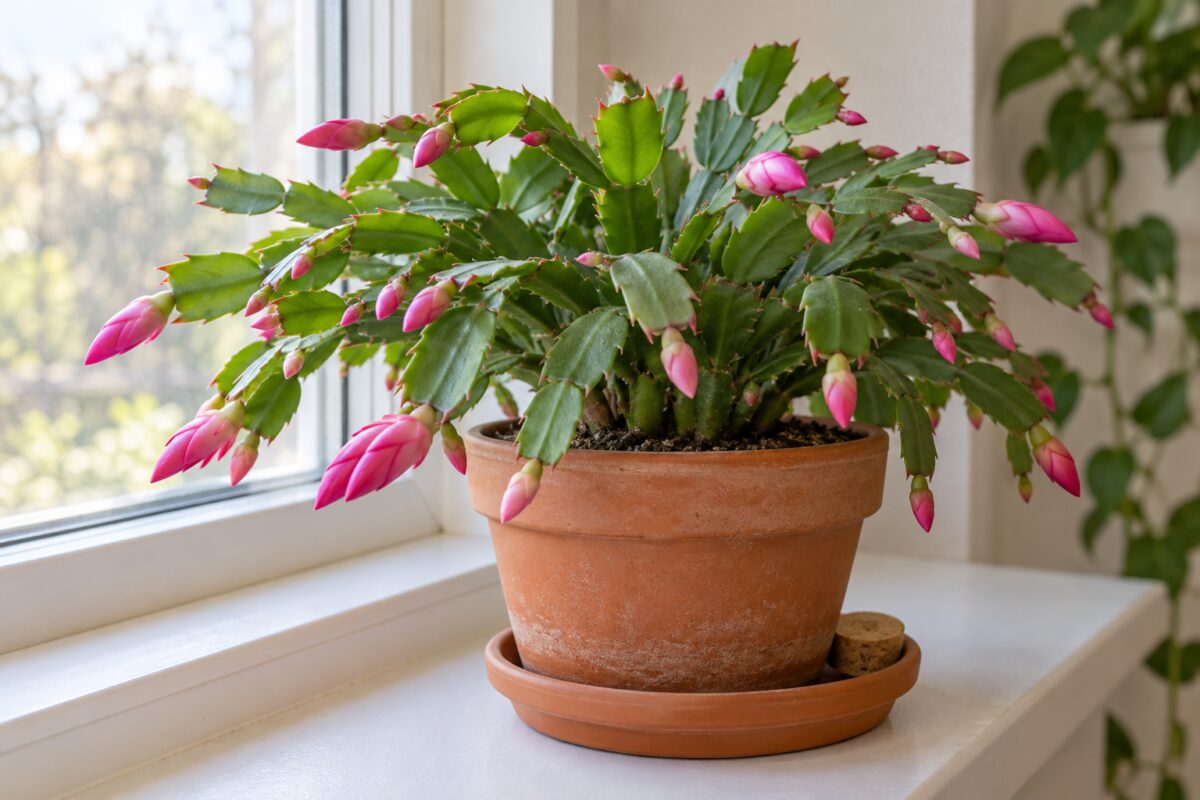 Cactus di Natale mantenuto nella stessa posizione vicino alla finestra