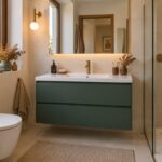 Bagno bianco con mobile lavabo verde giada fumé in finitura satinata