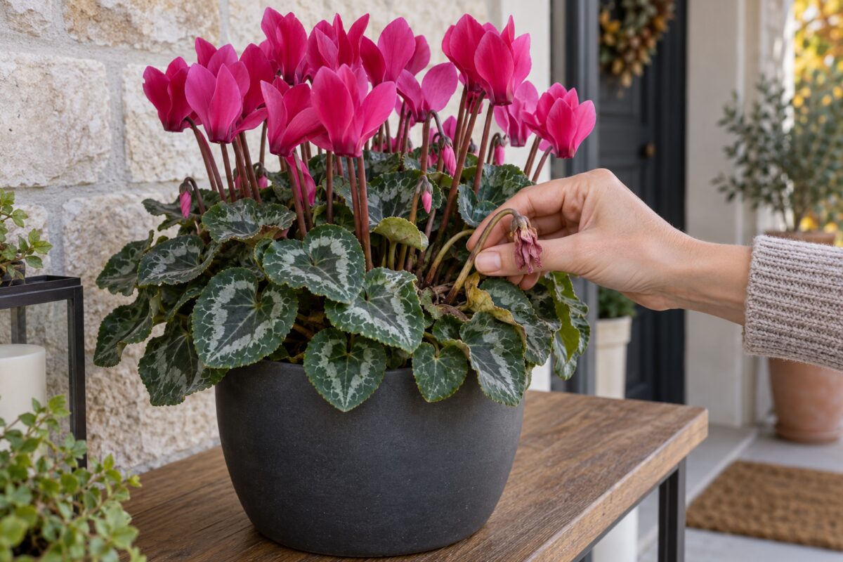 Non tagliare gli steli del ciclamino a metà: il metodo corretto per sfilare i fiori secchi senza danni