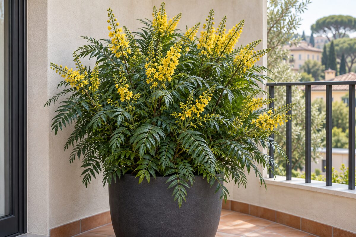 Sembra una felce, ma in autunno la Mahonia Soft Caress accende fiori gialli