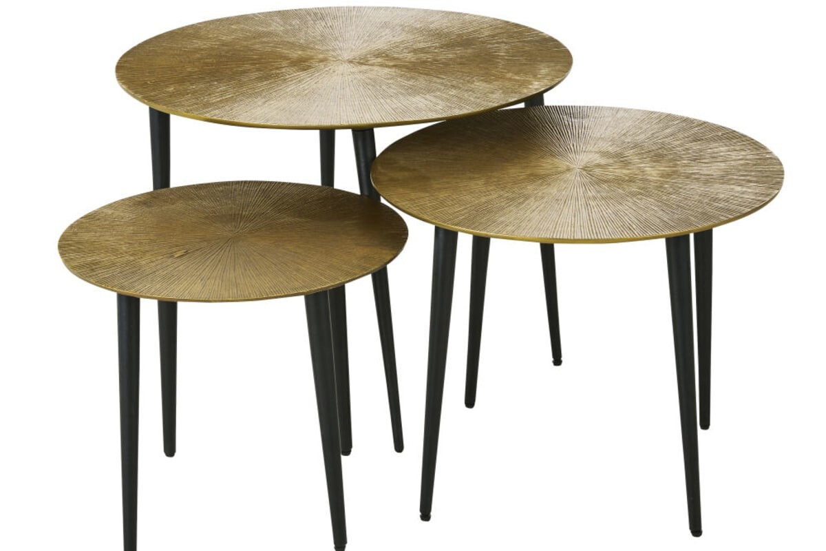 Set di tre tavolini TRASS in alluminio nero e ottone
